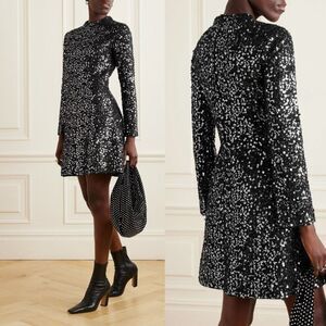NEW Simkhai Safia‎ Sequin Mini Dress Size 8 Black Long Sleeve Mock Neck Cocktail